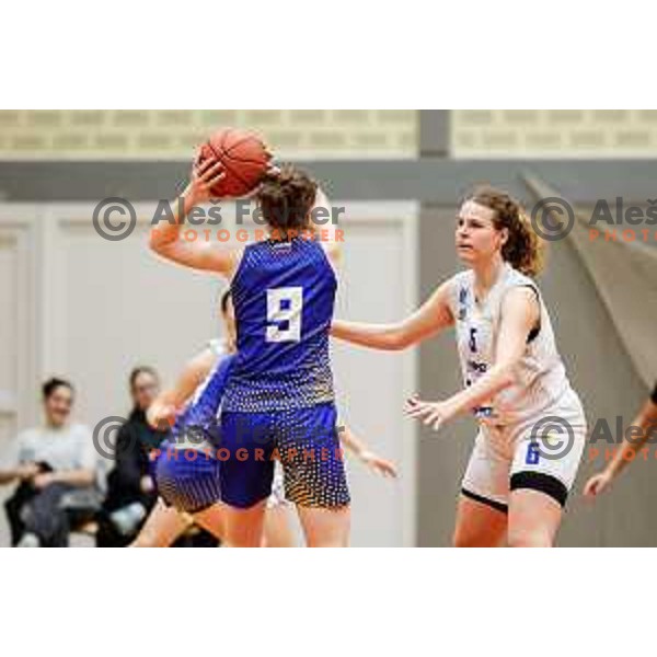 in action during 1.SKL League 2024/2025 basketball match between Triglav and Domzale in Kranj, Slovenia on March 22, 2025