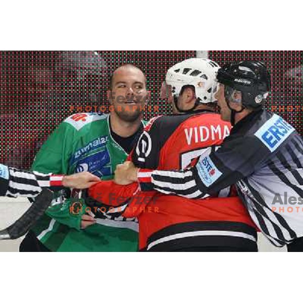 Mitchell and Vidmar at ice-hockey game Tilia Olimpija- Acroni Jesenice in round 4 of EBEL league, played in Hala Tivoli, Ljubljana, Slovenia 28.9.2008. 