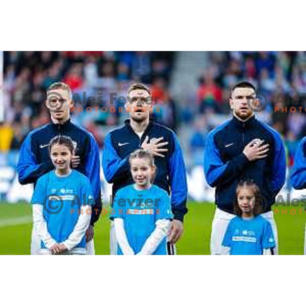 Zan Karnicnik of Slovenia in action during UEFA Nations League 2025 play-off match between Slovenia and Slovakia in Arena Stozice, Ljubljana, Slovenia on March 23, 2025