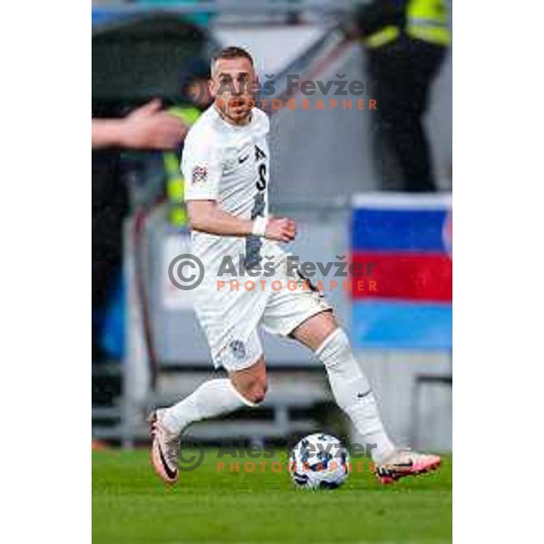 Sandi Lovric of Slovenia in action during UEFA Nations League 2025 play-off match between Slovenia and Slovakia in Arena Stozice, Ljubljana, Slovenia on March 23, 2025