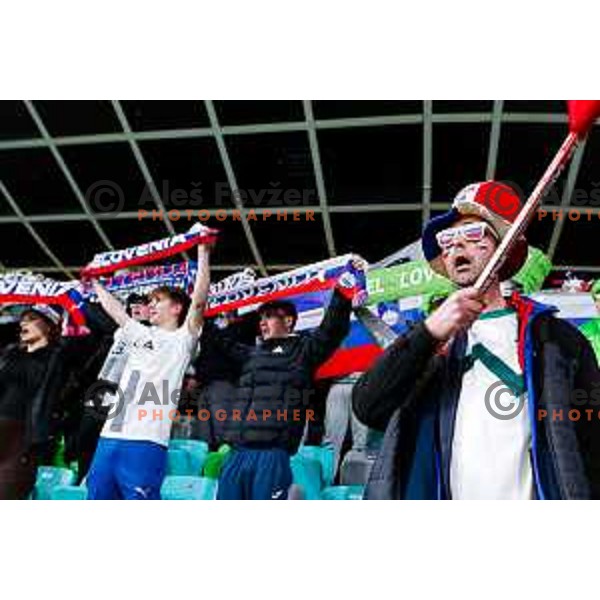 Fans of Slovenia during UEFA Nations League 2025 play-off match between Slovenia and Slovakia in Arena Stozice, Ljubljana, Slovenia on March 23, 2025
