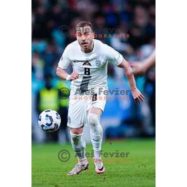 Sandi Lovric of Slovenia in action during UEFA Nations League 2025 play-off match between Slovenia and Slovakia in Arena Stozice, Ljubljana, Slovenia on March 23, 2025