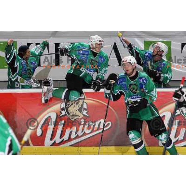 Pintaric, Sodrznik, Tavzelj, Petrilainen at ice-hockey game Tilia Olimpija-Acroni Jesenice in round 4 of EBEL league, played in Hala tivoli, Ljubljana, Slovenia 28.9.2008. Tilia Olimpija won 5:2. 