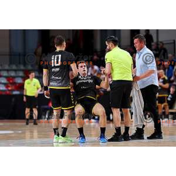 Enej Jovicic during 1.NLB League handball match between LL Grosist Slovan and Gorenje Velenje in Ljubljana, Slovenia on March 28, 2025. Photo: Filip Barbalic