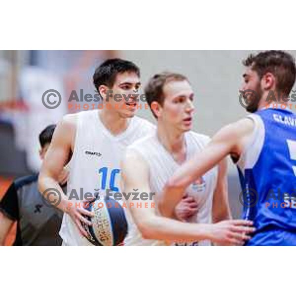 In action during OTP Bank League 2024/2025 basketball match between Triglav and Sentjur in Kranj, Slovenia on March 29, 2025