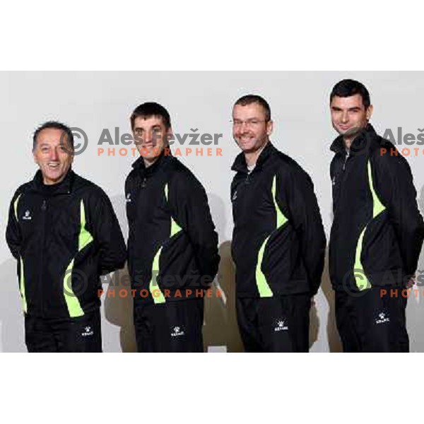 members of RK Olimpija handball team for season 2008-2009 at official team photo shooting in Hala Tivoli, Ljubljana, september 2008 