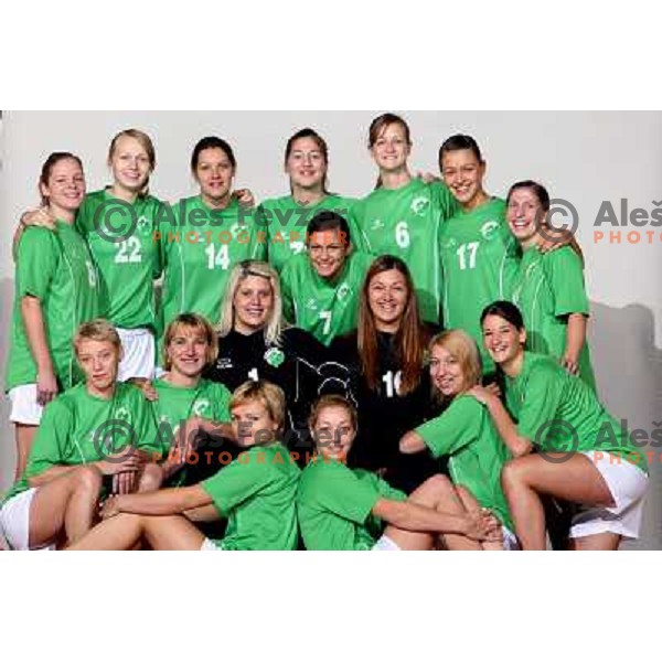 members of RK Olimpija handball team for season 2008-2009 at official team photo shooting in Hala Tivoli, Ljubljana, september 2008 