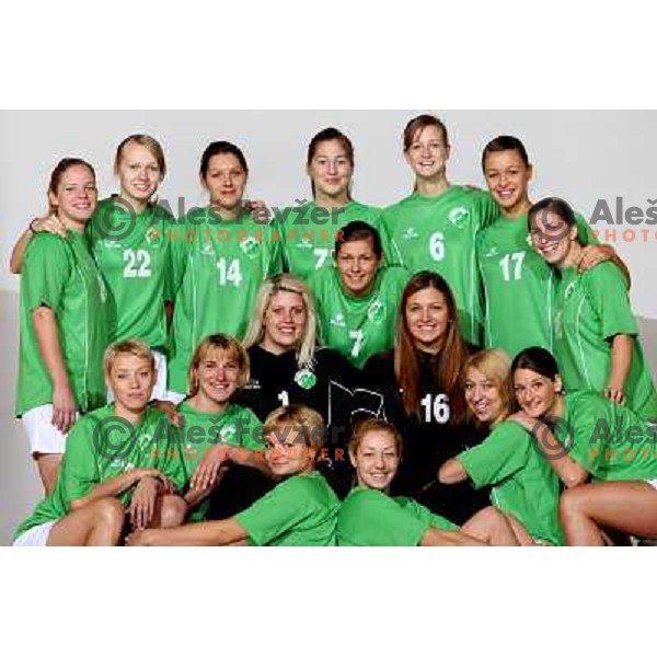members of RK Olimpija handball team for season 2008-2009 at official team photo shooting in Hala Tivoli, Ljubljana, september 2008 