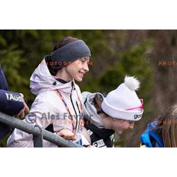 Nika Prevc cheers for his brother Domen at FIS Ski Flying Competition at The Final of FIS Ski-jumping World Cup 2024/2025 in Planica, Slovenia on March 30, 2025. Photo Grega Valancic