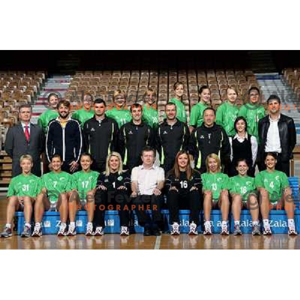 members of RK Olimpija handball team for season 2008-2009 at official team photo shooting in Hala Tivoli, Ljubljana, september 2008 