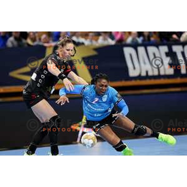 Grace Zaadi Deuna of Krim Mercator in action during EHF Women\'s Champions League match between Krim Mercator Ljubljana and HB Ludwigsburg in Ljubljana, Slovenia on March 30, 2025. Photo: Filip Barbalic