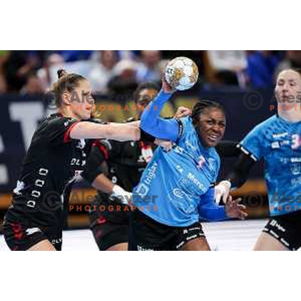 Grace Zaadi Deuna of Krim Mercator in action during EHF Women\'s Champions League match between Krim Mercator Ljubljana and HB Ludwigsburg in Ljubljana, Slovenia on March 30, 2025. Photo: Filip Barbalic