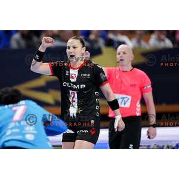 Mareike Thomaier of HB Ludwigsburg in action during EHF Women\'s Champions League match between Krim Mercator Ljubljana and HB Ludwigsburg in Ljubljana, Slovenia on March 30, 2025. Photo: Filip Barbalic
