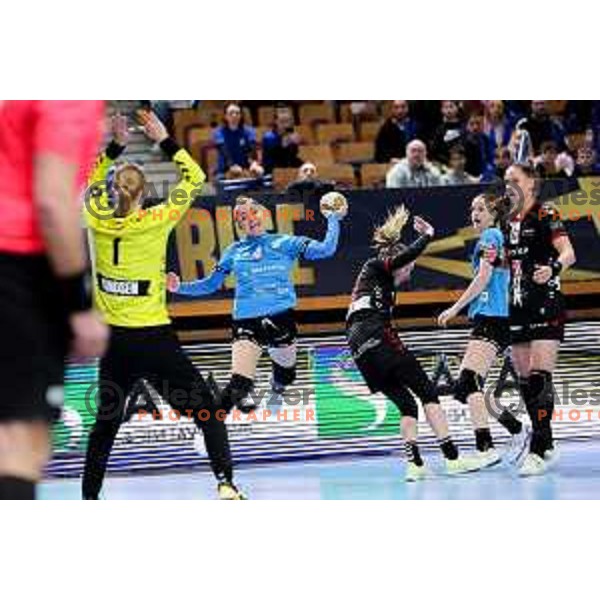 Jovanka Radicevic of Krim Mercator in action during EHF Women\'s Champions League match between Krim Mercator Ljubljana and HB Ludwigsburg in Ljubljana, Slovenia on March 30, 2025. Photo: Filip Barbalic