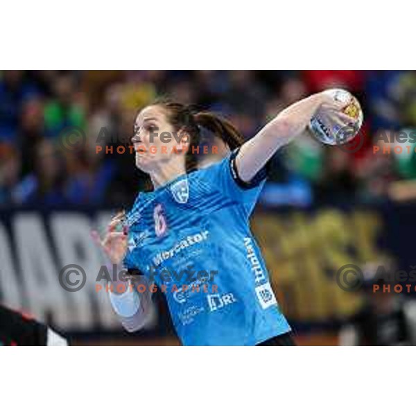 Ana Gros of Krim Mercator in action during EHF Women\'s Champions League match between Krim Mercator Ljubljana and HB Ludwigsburg in Ljubljana, Slovenia on March 30, 2025. Photo: Filip Barbalic