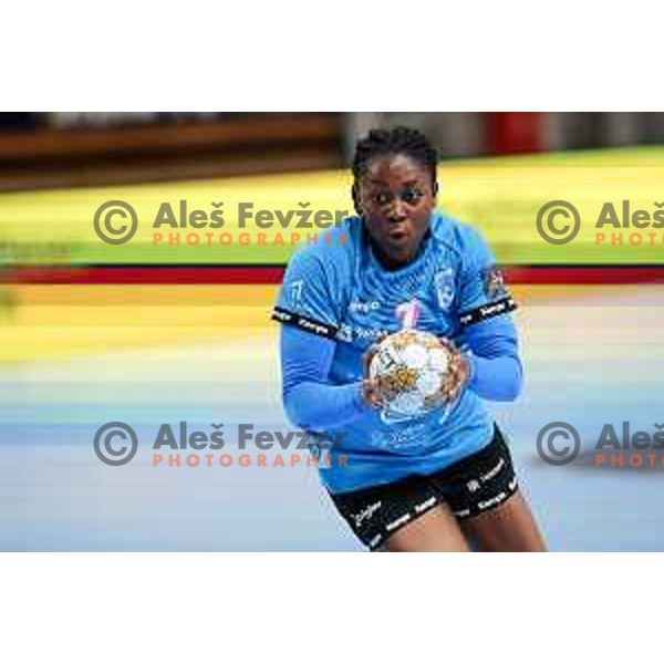 Grace Zaadi Deuna of Krim Mercator in action during EHF Women\'s Champions League match between Krim Mercator Ljubljana and HB Ludwigsburg in Ljubljana, Slovenia on March 30, 2025. Photo: Filip Barbalic