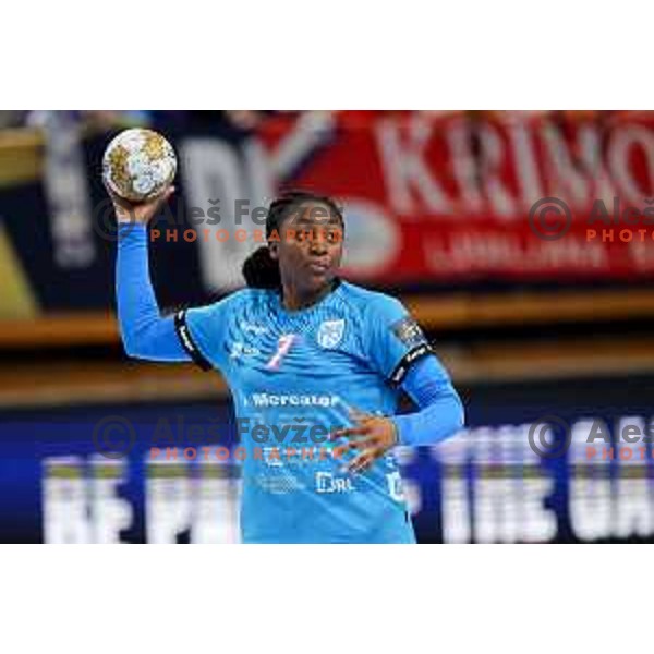 Grace Zaadi Deuna of Krim Mercator in action during EHF Women\'s Champions League match between Krim Mercator Ljubljana and HB Ludwigsburg in Ljubljana, Slovenia on March 30, 2025. Photo: Filip Barbalic