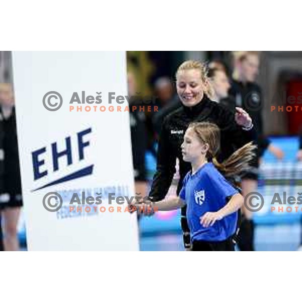 Manca Juric of Krim Mercator prior to EHF Women\'s Champions League match between Krim Mercator Ljubljana and HB Ludwigsburg in Ljubljana, Slovenia on March 30, 2025. Photo: Filip Barbalic