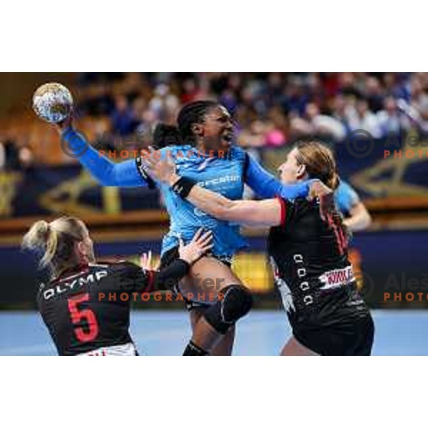 Grace Zaadi Deuna of Krim Mercator in action during EHF Women\'s Champions League match between Krim Mercator Ljubljana and HB Ludwigsburg in Ljubljana, Slovenia on March 30, 2025. Photo: Filip Barbalic