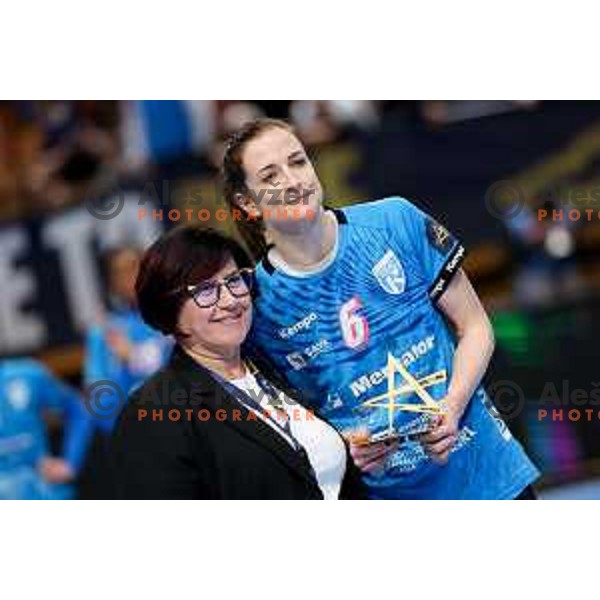 Ana Gros of Krim Mercator after EHF Women\'s Champions League match between Krim Mercator Ljubljana and HB Ludwigsburg in Ljubljana, Slovenia on March 30, 2025. Photo: Filip Barbalic