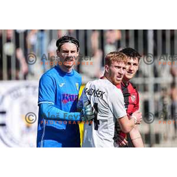 in action during Prva liga Telemach 2024/2025 football match between Primorje and Kalcer Radomlje in Ajdovscina, Slovenia on March 30, 2025
