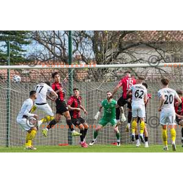 in action during Prva liga Telemach 2024/2025 football match between Primorje and Kalcer Radomlje in Ajdovscina, Slovenia on March 30, 2025