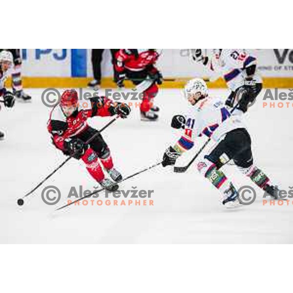 at ice-hockey match between SIJ Acroni Jesenice and Rittner Buam SkyAlps in the semi-final of Alps League, Jesenice, Slovenia on April 1st, 2025. Photo Grega Valancic