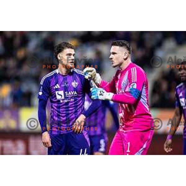 Omar Rekik and Azbe Jug during Slovenian Cup 2024/25 quarter-finals football match between Maribor and Celje in Ljudski vrt, Maribor, Slovenia on April 2, 2025. Photo: Jure Banfi