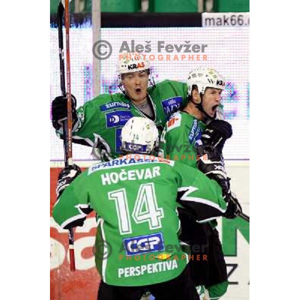 Pavlin, Hocevar, Zuapncic at ice-hockey game Tilia Olimpija-EHC Liwest Linz in round 6 of EBEL league, played in Ljubljana (Slovenia) 2.10.2008.EHC Liwest Linz won after penalty shot-out. 