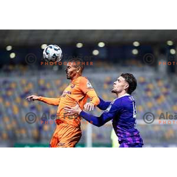 Edmilson vs Omar Rekik in action during Slovenian Cup 2024/25 quarter-finals football match between Maribor and Celje in Ljudski vrt, Maribor, Slovenia on April 2, 2025. Photo: Jure Banfi