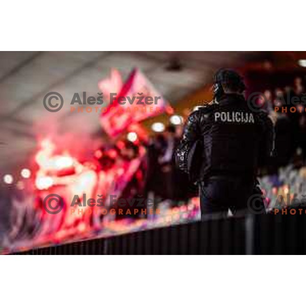 Police supervising maribor supporters Viole during Slovenian Cup 2024/25 quarter-finals football match between Maribor and Celje in Ljudski vrt, Maribor, Slovenia on April 2, 2025. Photo: Jure Banfi
