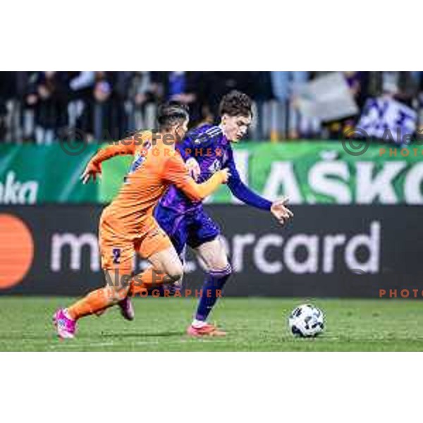 Niko Grlic in action during Slovenian Cup 2024/25 quarter-finals football match between Maribor and Celje in Ljudski vrt, Maribor, Slovenia on April 2, 2025. Photo: Jure Banfi