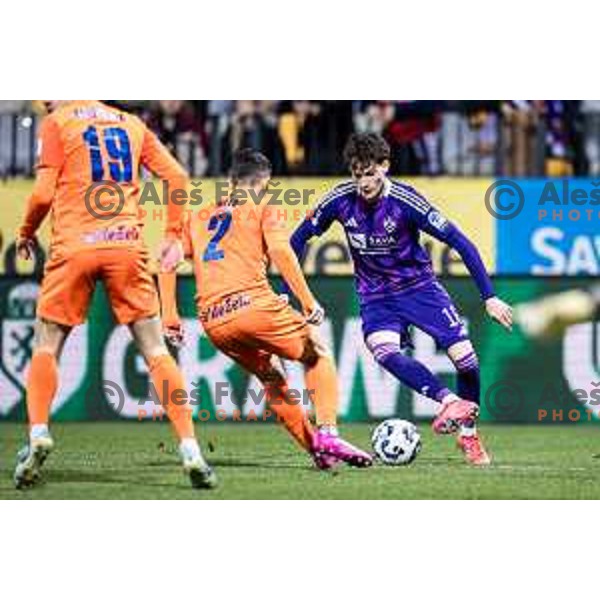 Niko Grlic in action during Slovenian Cup 2024/25 quarter-finals football match between Maribor and Celje in Ljudski vrt, Maribor, Slovenia on April 2, 2025. Photo: Jure Banfi