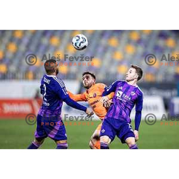 Aljosa Matko vs Jan Repas in action during Slovenian Cup 2024/25 quarter-finals football match between Maribor and Celje in Ljudski vrt, Maribor, Slovenia on April 2, 2025. Photo: Jure Banfi