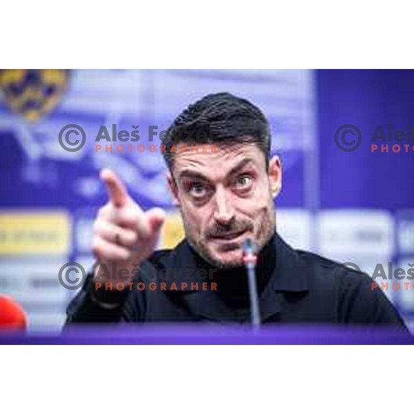 Albert Riera, head coach of Celje at the press conference after Slovenian Cup 2024/25 quarter-finals football match between Maribor and Celje in Ljudski vrt, Maribor, Slovenia on April 2, 2025. Photo: Jure Banfi