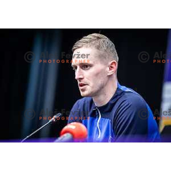 Zan Karnicnik at the press conference after Slovenian Cup 2024/25 quarter-finals football match between Maribor and Celje in Ljudski vrt, Maribor, Slovenia on April 2, 2025. Photo: Jure Banfi