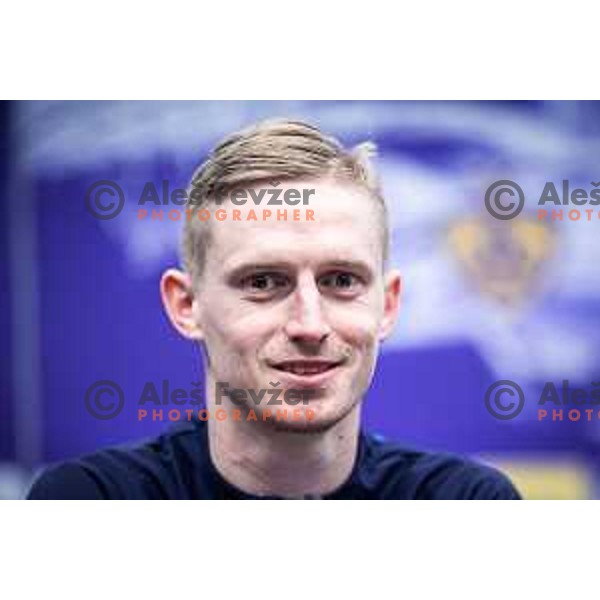 Zan Karnicnik at the press conference after Slovenian Cup 2024/25 quarter-finals football match between Maribor and Celje in Ljudski vrt, Maribor, Slovenia on April 2, 2025. Photo: Jure Banfi