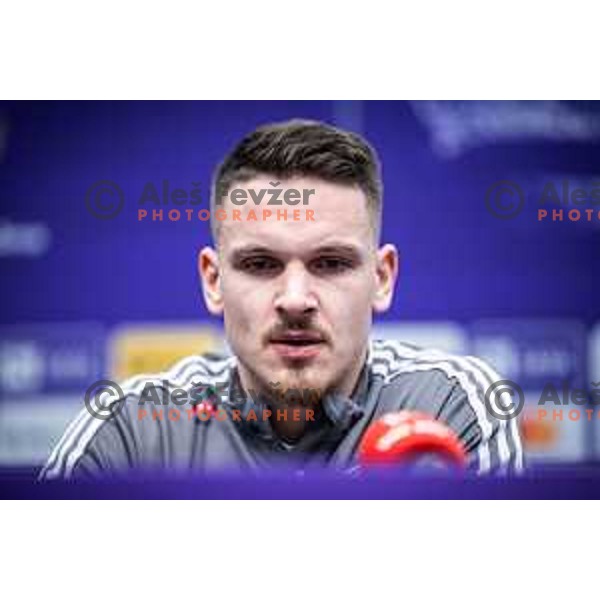 Azbe Jug at the press conference after Slovenian Cup 2024/25 quarter-finals football match between Maribor and Celje in Ljudski vrt, Maribor, Slovenia on April 2, 2025. Photo: Jure Banfi
