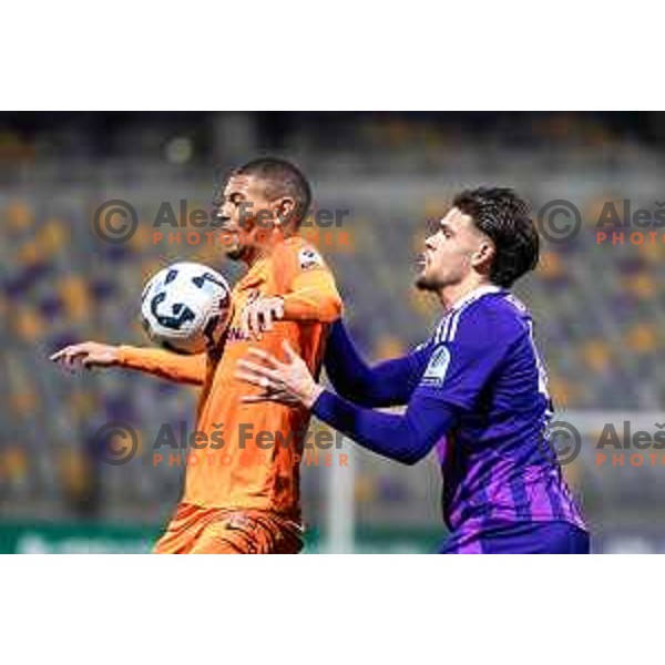 Edmilson vs Omar Rekik in action during Slovenian Cup 2024/25 quarter-finals football match between Maribor and Celje in Ljudski vrt, Maribor, Slovenia on April 2, 2025. Photo: Jure Banfi