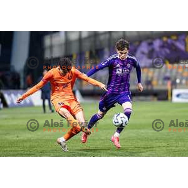 Egor Prutsev vs Niko Grlic in action during Slovenian Cup 2024/25 quarter-finals football match between Maribor and Celje in Ljudski vrt, Maribor, Slovenia on April 2, 2025. Photo: Jure Banfi