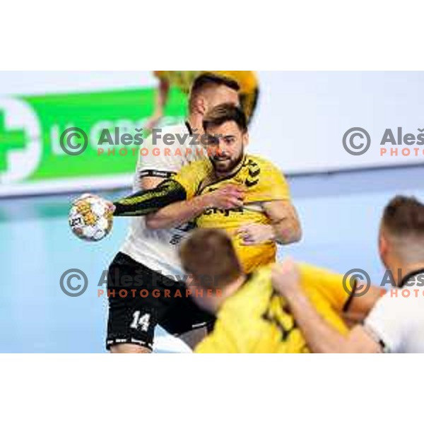 Tilen Sokolic of Gorenje Velenje in action during Semifinal of Slovenian Handball Cup between LL Grosist Slovan and Gorenje Velenje in Ljubljana, Slovenia on April 4, 2025. Photo: Filip Barbalic