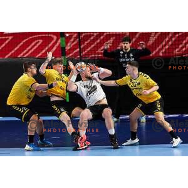 Ilija Brozovic of LL Grosist Slovan in action during Semifinal of Slovenian Handball Cup between LL Grosist Slovan and Gorenje Velenje in Ljubljana, Slovenia on April 4, 2025. Photo: Filip Barbalic