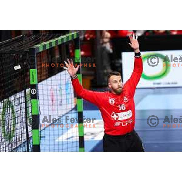 Aljaz Panjtar of LL Grosist Slovan in action during Semifinal of Slovenian Handball Cup between LL Grosist Slovan and Gorenje Velenje in Ljubljana, Slovenia on April 4, 2025. Photo: Filip Barbalic