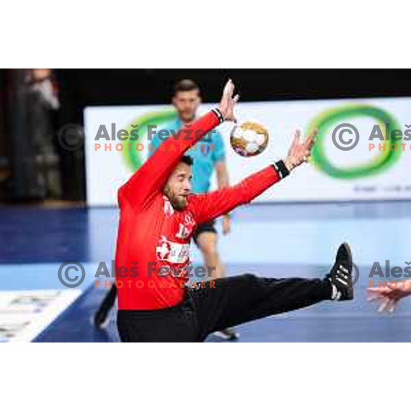 Aljaz Panjtar of LL Grosist Slovan in action during Semifinal of Slovenian Handball Cup between LL Grosist Slovan and Gorenje Velenje in Ljubljana, Slovenia on April 4, 2025. Photo: Filip Barbalic