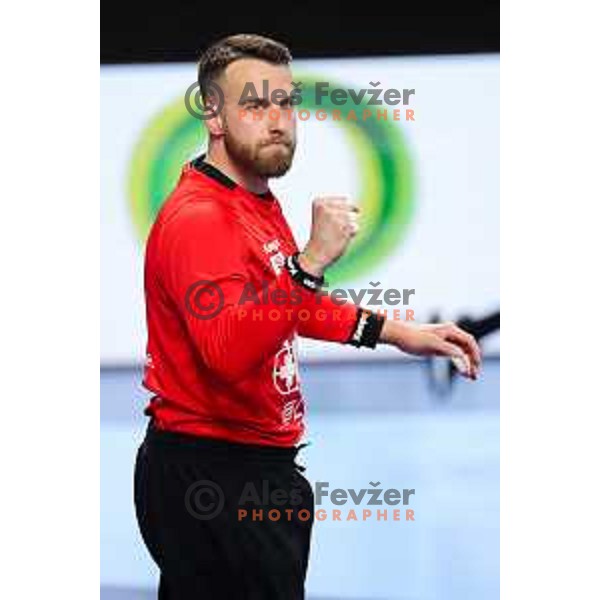 Aljaz Panjtar of LL Grosist Slovan in action during Semifinal of Slovenian Handball Cup between LL Grosist Slovan and Gorenje Velenje in Ljubljana, Slovenia on April 4, 2025. Photo: Filip Barbalic