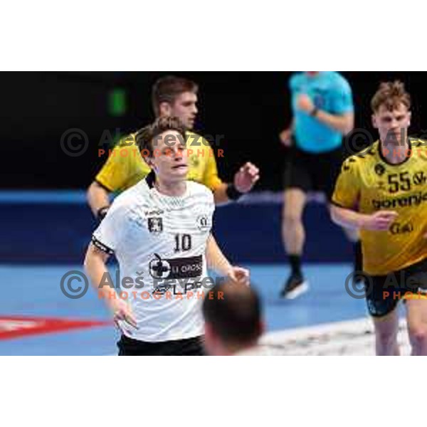 Jure Dolenec of LL Grosist Slovan in action during Semifinal of Slovenian Handball Cup between LL Grosist Slovan and Gorenje Velenje in Ljubljana, Slovenia on April 4, 2025. Photo: Filip Barbalic