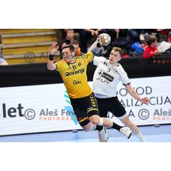 Vlado Matanovic of Gorenje Velenje in action during Semifinal of Slovenian Handball Cup between LL Grosist Slovan and Gorenje Velenje in Ljubljana, Slovenia on April 4, 2025. Photo: Filip Barbalic