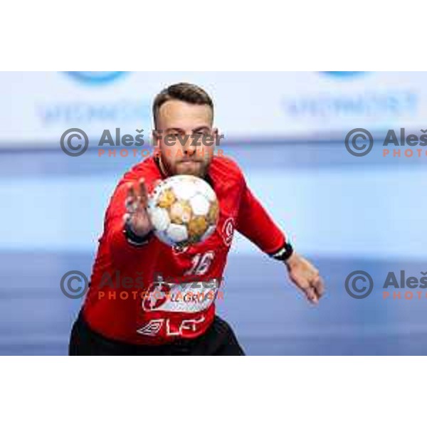 Aljaz Panjtar of LL Grosist Slovan in action during Semifinal of Slovenian Handball Cup between LL Grosist Slovan and Gorenje Velenje in Ljubljana, Slovenia on April 4, 2025. Photo: Filip Barbalic