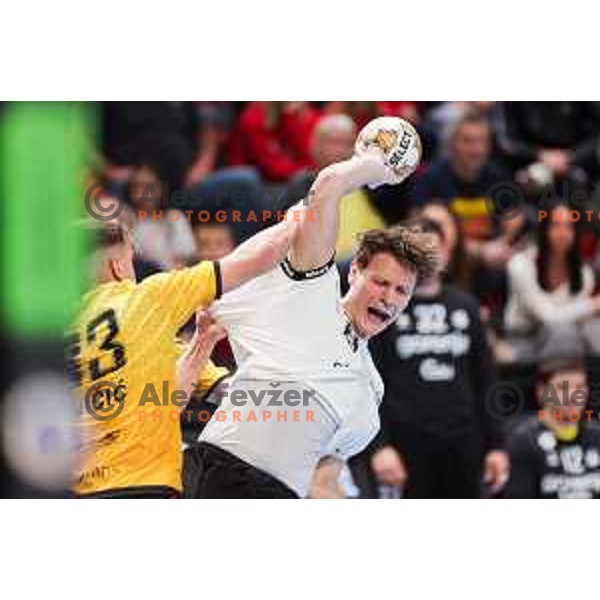 Jure Dolenec of LL Grosist Slovan in action during Semifinal of Slovenian Handball Cup between LL Grosist Slovan and Gorenje Velenje in Ljubljana, Slovenia on April 4, 2025. Photo: Filip Barbalic