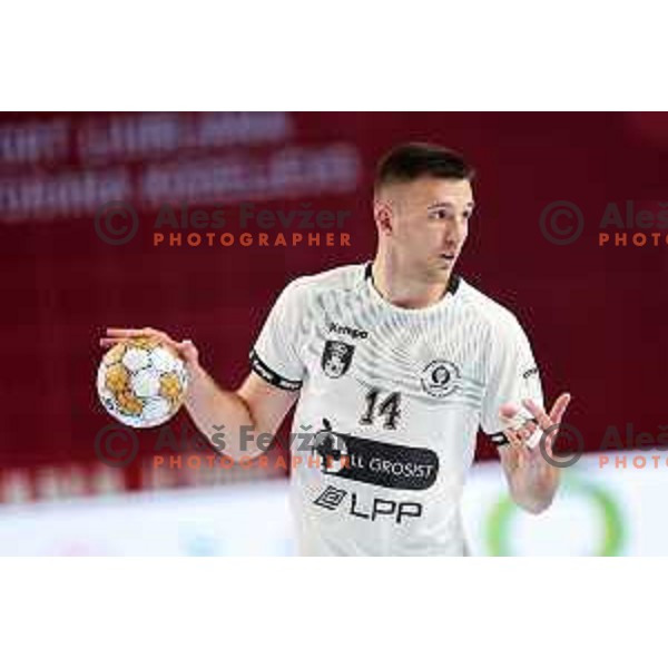 Leon Ljevar of LL Grosist Slovan in action during Semifinal of Slovenian Handball Cup between LL Grosist Slovan and Gorenje Velenje in Ljubljana, Slovenia on April 4, 2025. Photo: Filip Barbalic
